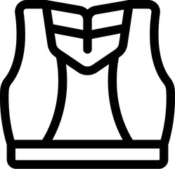 Simple black line icon of a sports bra, perfect for representing fitness, active lifestyle, sportswear, and female athletes