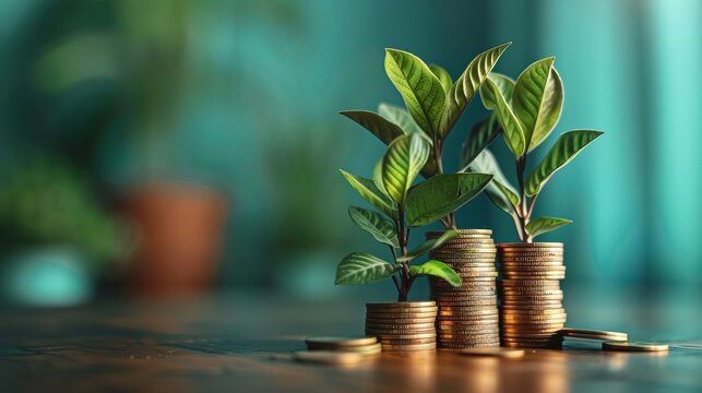 Accumulating mutual funds for financial self-sufficiency, side view, emphasizes independent investment strategies, technology tone, Triadic Color Scheme