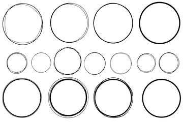 Hand-painted circle frames set, isolated on a transparent or white background, vector illustration