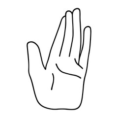 Open human hand showing friendly waving gesture, isolated on transparent or white background, vector illustration