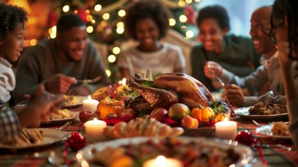 Happy Thanksgiving day. Family dinner background illustrration generated by ai