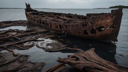 old boat in the sea