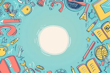 Simple school-themed doodle pattern on a pastel background with text space.
