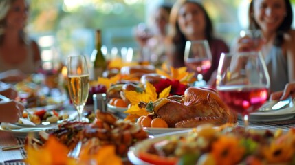 Happy Thanksgiving day. Family dinner background illustrration generated by ai