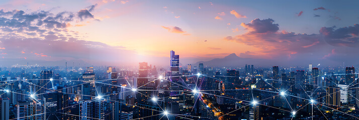 Fototapeta premium Smart City, wallpaper, the modern technology and intelligent communication networks