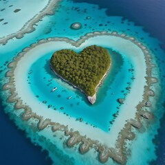 Obraz premium a stunning aerial view of a heart-shaped island surrounded by crystal-clear turquoise water.
