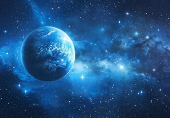 Fototapeta premium Clusters of planets and stars shining deep into space. Glittering stars and nebulae. Fragments of the universe.