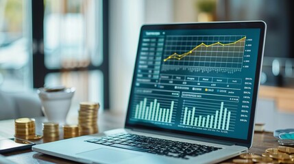 Independent asset allocation ensuring financial autonomy, side view, emphasizes self-directed investment, technology tone, Analogous Color Scheme