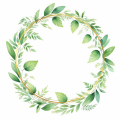 Watercolor Eucalyptus Leaves Wreath Illustration Green	