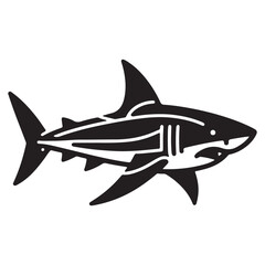 a black silhouette singal line shark with white background