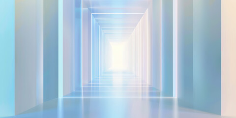 Extremely simple modern glass material blue architectural space corridor