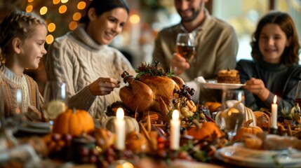 Happy Thanksgiving day. Family dinner background illustration generated by ai