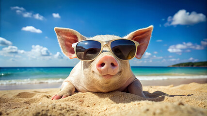 Cool Pig on the Beach.