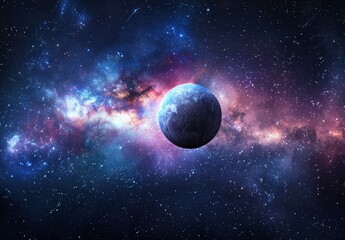 Clusters of planets and stars shining into deep space. Glittering stars and nebulas. Fragment of the universe.