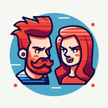 recommend clip art: clipart vector illustration of a married couple of husband and wife arguing, having a dispute, a discussion, resolving a conflict