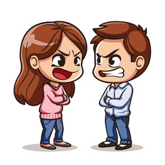 clipart vector illustration of a boy and girl being angry, furious, heated, mad, outraged, choleric, fiery, fuming, hate, infuriated