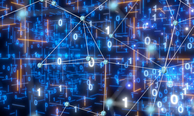 Neural network 3D illustration. Big data and cybersecurity