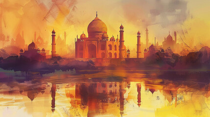 Paint like illustration of famous Indian monument Taj Mahal