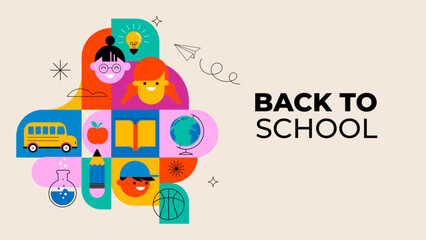 Back to school, geometrical modern style design. Back to school sale, promotion, poster and flyer. Vector illustration