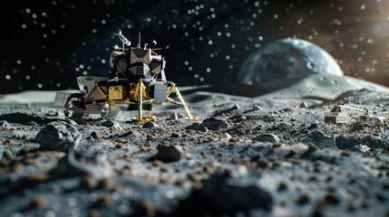 corporate lunar landscape simulation area for space mission training, complete with regolith and rovers