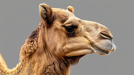 Close-up Portrait of a Camel with Soft Fur and Gentle Eyes - A camel's head is captured in a close-up portrait, showcasing its soft fur, gentle eyes, and calm demeanor, representing resilience