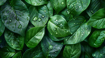 Fototapeta premium closeup nature view of green leaf background. Flat lay, dark nature concept, tropical leaf