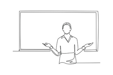 Lecturers teaching in class concept. Single line draw design vector graphic illustration.