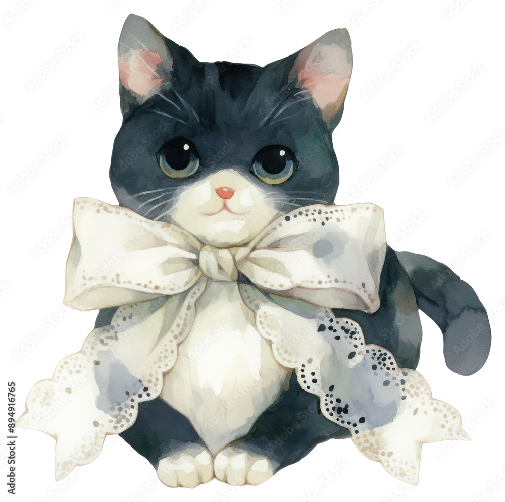 Wall mural png adorable cat with large bow