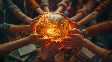 Diverse Group Protecting Earth, Celebrating World Earth Day on April 22