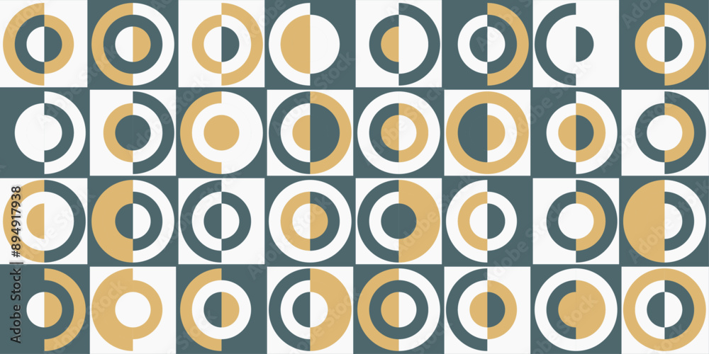 Poster abstract stylish tiles made of minimal geometry. semicircles of the ring, divided by color.