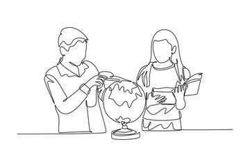 Lecturers teaching in class concept. Single line draw design vector graphic illustration.