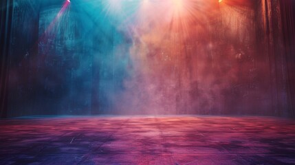 Dramatic Stage Lighting with Blue and Orange Smoke - Modern dance stage light background with spotlight for modern dance production stage. Empty stage with dynamic color washes.