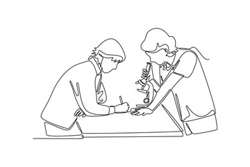 Lecturers teaching in class concept. Single line draw design vector graphic illustration.