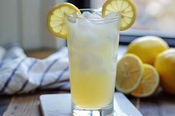 Fototapeta premium Refreshing Lemon Drink with Ice and Lemon Slices
