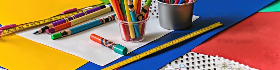 Bright photo of school supplies like crayons, showcasing creativity in a closeup view.
