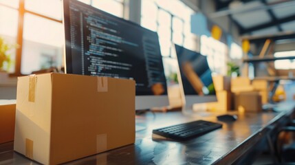 Preparing parcel boxes with products ready to send to customers online shop concept