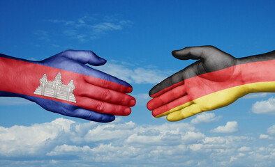 Germany and Cambodia country handshaking with flags, consensus concept international co-operation illustration