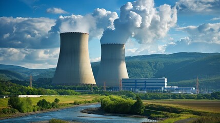 nuclear power plant with a containment building housing a nuclear reactor