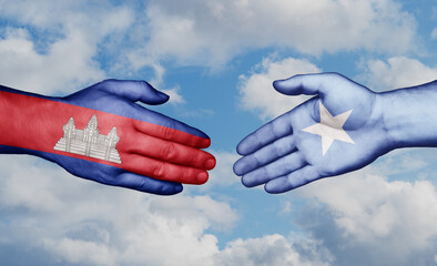 Somalia and Cambodia country handshaking with flags, consensus concept international co-operation illustration