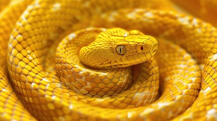 Obraz premium A yellow snake is curled up on the ground