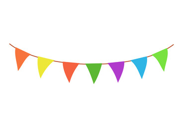 Hanging summer party garland for kids. Color pennant isolated on white background. Triangle flags in rainbow colors