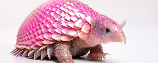 Fototapeta premium Unique Pink Armadillo Creatively Displayed Against White Background for Artistic Purposes