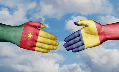 Republic of Chad and Cameroon country handshaking with flags, consensus concept international co-operation illustration