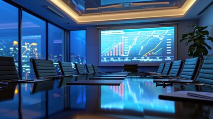 detailed projection of a financial restructuring plan, displayed on a large screen in a corporate boardroom