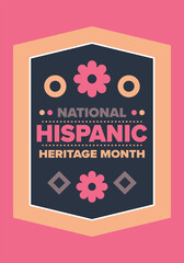 National Hispanic Heritage Month in September and October. Hispanic and Latino Americans culture. Celebrate annual in United States. Poster, card, banner and background. Vector illustration
