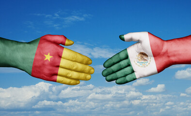 Mexico and Cameroon country handshaking with flags, consensus concept international co-operation illustration