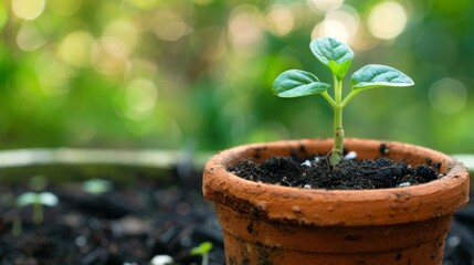 Growing Sprout in a Pot with Nature Background