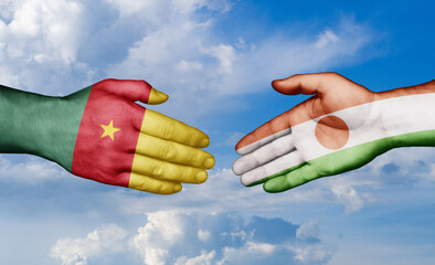 Niger and Cameroon country handshaking with flags, consensus concept international co-operation illustration