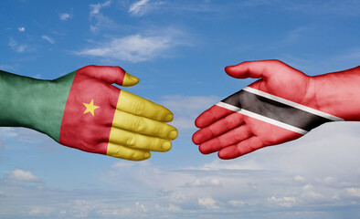 Trinidad and Tobago and Cameroon country handshaking with flags, consensus concept international co-operation illustration