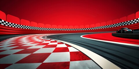 A racing track with a checkered pattern and a car on it